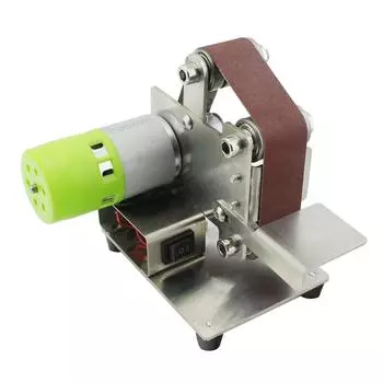 Мини-ленточный шлифовальный станок, электрический шлифовально-полировальный шлифовальный станок, 7 переменных скоростей, 10 шлифовальных лент US plug & 30mm belt серебряный