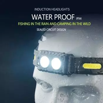 Mini Lightweight LED Sensing Headlight USB Charging Waterproof Outdoor Fishing Light Cob White Light Headworn Cycling Flashlight