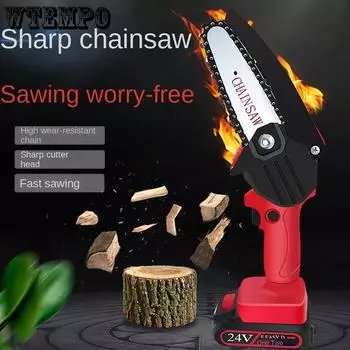 Мини-литиевая электрическая пила, перезаряжаемая маленькая одноручная электрическая пила для лесозаготовок и обрезки, садовые инструменты, электрическая цепная пила 4 inch Red красный