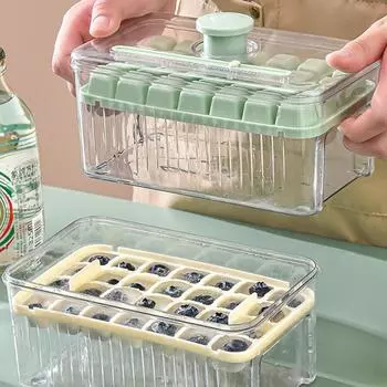 Мини-лоток для кубиков льда с крышкой и контейнером, 2 упаковки небольших лотков для льда для морозильной камеры с коробкой для контейнера для льда, форма для кубиков льда на 56 шт. с совком для льда Green Double Layer