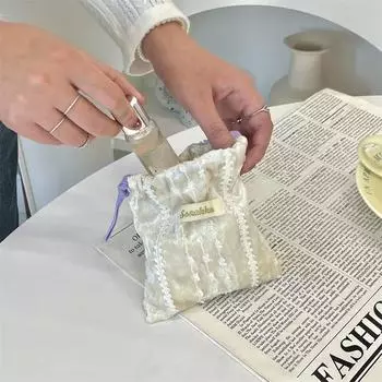 Мини-маленькая 14*16 кружевная сумка для хранения на шнурке для косметики, наушников, монет, разного рода организации, вязания, цветочного украшения