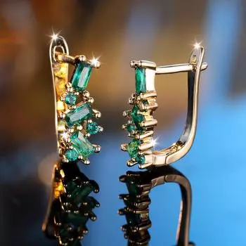 Мини-маленькие зеленые серьги-кольца с цирконием для женщин, изящные серьги золотого цвета, ювелирные изделия, свадебный подарок зелёный