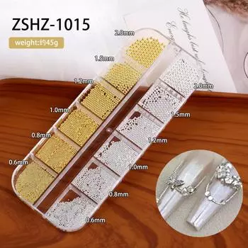 Мини-маленький стальной шарик для дизайна ногтей, 12 сеток, не выцветает, размер, металлические круглые бусины, набор украшений для ногтей