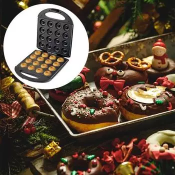 Мини-машина для изготовления пончиков, пищевая антипригарная поверхность, 16 отверстий, вилка европейского стандарта, можно мыть в посудомоечной машине, мощная, маленькая машина для изготовления пончиков, работающая по принципу Plug-Play EU