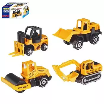 мини-машина литая мини-машина рабочая машина Все 4 типа набор экскаватор машина погрузчик бульдозер дорожный каток игрушки игрушечная рабочая машина строительная площадка ребенок дети