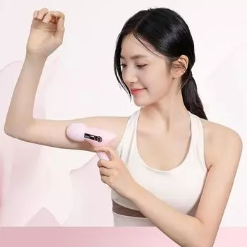 Мини-массажный массажный ЖК-экран, 6 головок, пистолет для массажа мышц, портативный электрический пистолет для фасции для шеи, ног, тела, фасциальный пистолет розовый