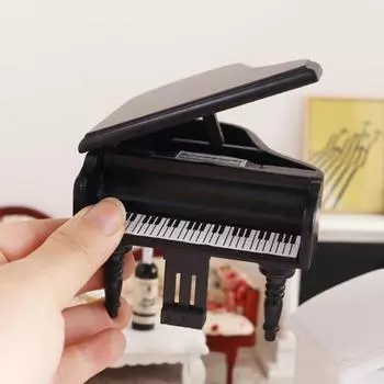 Мини-мебель для кукольного домика 1:12, пианино, красивое деревянное мини-треугольное пианино ручной работы с табуреткой для книжного шкафа чёрный