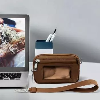 Мини-мешок для монет с прозрачным окошком на молнии, портативный чехол для хранения гигиенических салфеток розовый