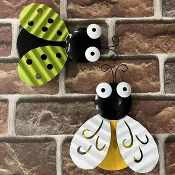 Мини Металлическая Божья Коровка Жук Вешалка Для Забора Настенный Орнамент Статуя Открытый Патио Сад Статуэтка Скульптура Для Домашнего Декора