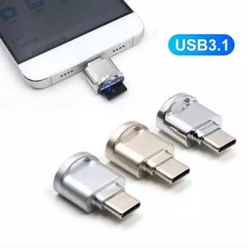 Мини-металлический USB 3.1 Micro Secure Digital TF Memory Type-C Card Reader OTG адаптер серый