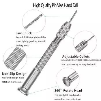 Mini Micro Aluminum Hand Drill With 10pcs 0.8mm-3.0mm Alloy Steel Twist Drills,Handmade Tools