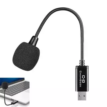 Мини-микрофон USB для ноутбука и с гусиной шеей, универсальный USB-звук, совместимый с ПК и штекером, идеальный конденсаторный микрофон для удаленной работы и чёрный