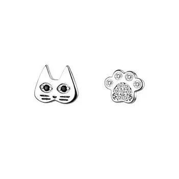 Мини Милые Асимметричные Серьги-гвоздики в виде Кошек Женские Креативные Веселые Серьги с Котиками и Кошачьими Лапками, Личность