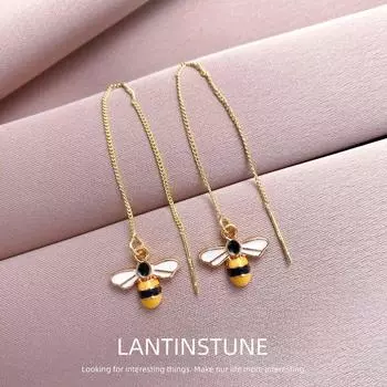 Мини-милые серьги золотого цвета с длинной кисточкой, висячие серьги с пчелкой для женщин, простой дизайн, металлическая цепочка с насекомыми, ювелирные изделия для молодых девушек, N815