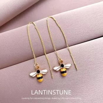 Мини-милые серьги золотого цвета с длинной кисточкой, висячие серьги с пчелкой для женщин, простой дизайн, металлическая цепочка с насекомыми, ювелирные изделия для молодых девушек, N815