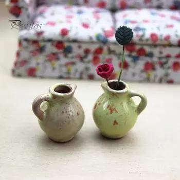 Мини-милый керамический ваза для цветов, модель игрушки, кукольный домик, миниатюрный декор, аксессуар