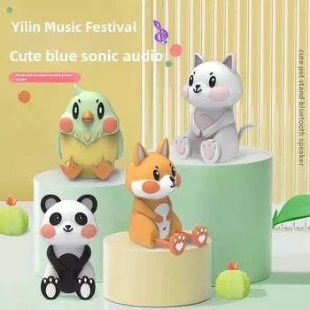 Мини-милый мультяшный динамик Bluetooth с животными - панда, лиса, птица, кошка White Cat Stand белый