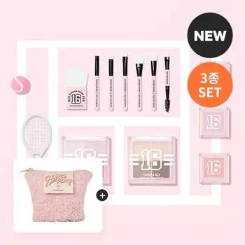 Mini Mini Edition [Палитра + Румяна + 7 видов кистей] + подарочный пузырчатый мешочек, 01. Золотой бриллиант, 02. Коралл, 1 шт.
