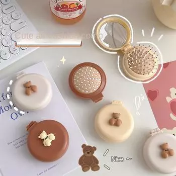 Мини-мишка, складной массажер для головы, мультяшная подушка безопасности, расческа для волос, антистатические аксессуары для укладки, портативная детская щетка для волос для девочек naked comb бежевый