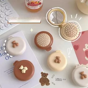 Мини-мишка, складной массажер для головы, мультяшная подушка безопасности, расческа для волос, антистатические аксессуары для укладки, портативная детская щетка для волос для девочек бежевый