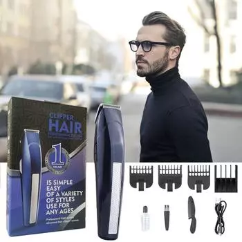 Мини-многофункциональная электробритва, перезаряжаемая от USB, одна машина, многоцелевое бритье, ремонт бороды, бакенбарды, расческа для парикмахерской и четыре ограничительных гребня сапфир синий