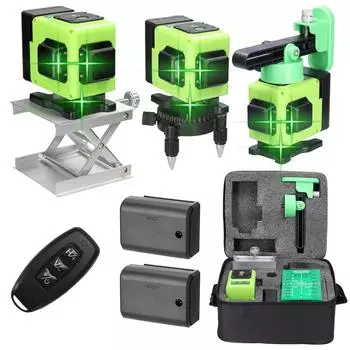 Мини-многофункциональный 12-линейный лазерный уровень, 3 градуса, самовыравнивающаяся машина, USB-перезаряжаемая литиевая батарея EU Plug зелёный