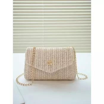 Мини-модная сумка через плечо с клапаном и цепочкой для женщин, мини-соломенная тканая сумка через плечо, летняя пляжная сумка на плечо, женская повседневная сумка-кошелек