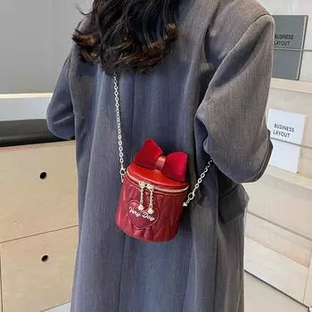 Мини-модные сумки-ведра, женские, весна-лето, новые, симпатичные, с бантом, с надписью, на одно плечо, милые, для девочек, сумка через плечо с цепочкой