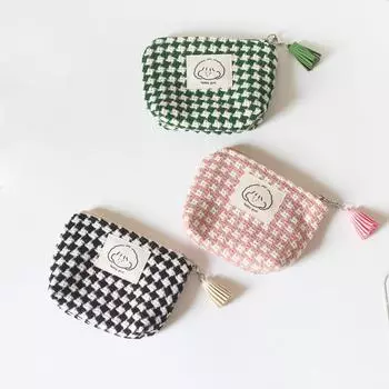 Мини-монета, деньги, наушники, губная помада, сумка для хранения линии передачи данных, студенческая идентификационная карта, сумка для банковских карт, клатч, цветной клетчатый кошелек для монет чёрный