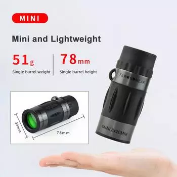 Мини-монокуляр 8x20, карманный монокулярный ручной телескоп Prime с сумкой для переноски для взрослых, пеший туризм чёрный
