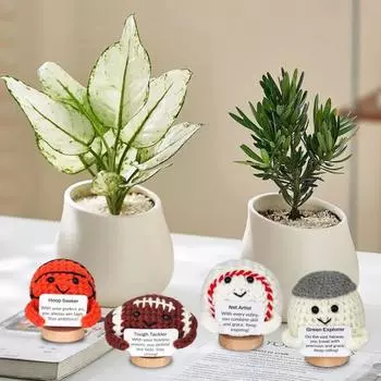 Мини-мяч для спортивного вязания крючком с позитивной карточкой на деревянной основе для вязания баскетбола и футбола A