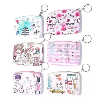 Мини-мультяшные милые кошельки для монет, повседневные сумки для хранения денег, сумки для монет для женщин, маленькие сумки из искусственной кожи на молнии, кошелек для монет