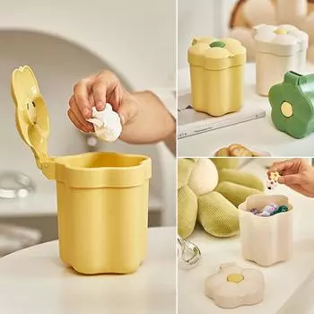 Мини-мусорный бак с цветочным дизайном, нажатие кнопки, открывание одной рукой, креативная настольная мусорная корзина в форме цветка для ежедневного использования белый