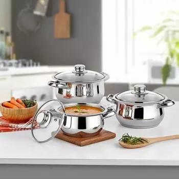 Мини-набор посуды из 3 предметов со стеклянной крышкой