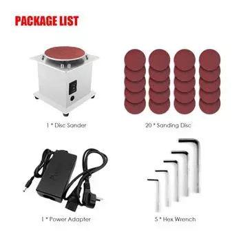 Мини-настольная дисковая шлифовальная машина, электрическая точилка для кромок, 7 переменных скоростей, 20 шлифовальных дисков, самоклеящиеся, сделай сам EU Plug серебряный