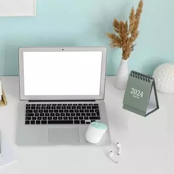 Мини-настольный календарь Спиральная катушка Запись даты переворачивания страниц 12-месячный календарь для планирования Журнал событий Портативная книга-план в простом стиле Год небесно-голубой