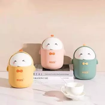 Мини-настольный мусорный бак с крышкой, портативный милый мультяшный мусорный бак, органайзер для спальни, офисный автомобиль, небольшой мусорный бак для хранения канцелярских принадлежностей розовый