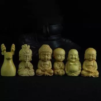 Мини-неокрашенные статуи Будды, деревянная фигурка монаха тонкой работы, домашний декор 3