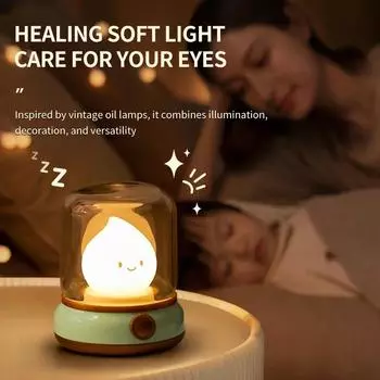 Mini Night Lamp Desktop LED Cute Flameless Night Light Rechargeable Dimmable Portable Table Lamp Coffee Hotel Bedroom Home Decor