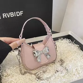 Мини-нишевая текстурированная сумка для женской сумки. Лето 2024, новая универсальная модная сумка с бантом, стильная сумка через плечо