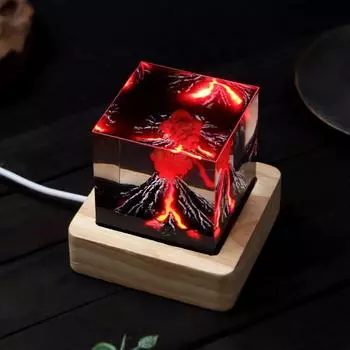 Мини-ночник с изображением извержения вулкана, настольный светильник из эпоксидной смолы в виде куба, домашний офис, спальня, детская комната, прикроватный декоративный светодиодный настольный светильник чистый