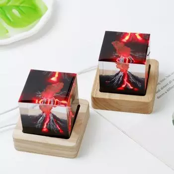 Мини-ночник с изображением извержения вулкана, настольный куб из эпоксидной смолы с изображением вулканического взрыва