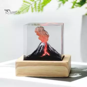 Мини-ночник с изображением извержения вулкана, настольный светильник из эпоксидной смолы в виде куба, домашний офис, спальня, детская комната, прикроватный декоративный светодиодный настольный светильник чистый