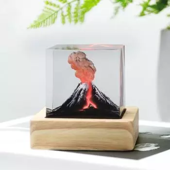 Мини-ночник с изображением извержения вулкана, настольный светильник из эпоксидной смолы в виде куба, домашний офис, спальня, детская комната, прикроватный декоративный светодиодный настольный светильник чистый