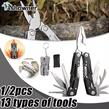 Мини-нож Брелок Карманный нож Плоскогубцы Складные плоскогубцы Складные плоскогубцы Складной нож с лезвием 13 видов мультиинструмента из нержавеющей стали Black-S