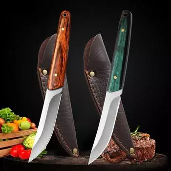 Мини-нож для нарезки из нержавеющей стали, ручной ковки, обвалочный нож, маленький поварской острый нож для фруктов, деревянная ручка