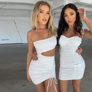 Мини-облегающее летнее платье, женское клубное платье с открытой спиной и рюшами, оранжевое, белое, черное вечерние бандажные женские сексуальные платья S чёрный