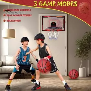 Мини-обруч для баскетбола в помещении со светодиодной подсветкой, настенное баскетбольное кольцо для двери с 2 мячами, баскетбольная игрушка для мальчиков красный