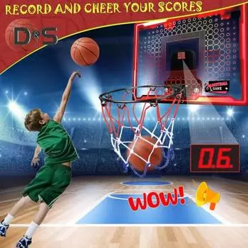 Мини-обруч для баскетбола в помещении со светодиодной подсветкой, настенное баскетбольное кольцо для двери с 2 мячами, баскетбольная игрушка для мальчиков красный