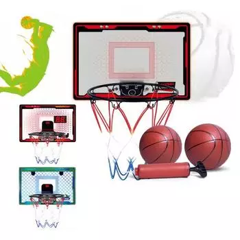 Мини-обруч для баскетбола в помещении со светодиодной подсветкой, настенное баскетбольное кольцо для двери с 2 мячами, баскетбольная игрушка для мальчиков красный